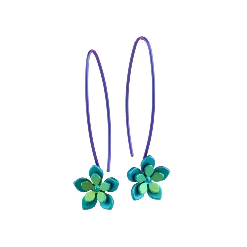 Double Five Green Petal Flower Drop Earrings